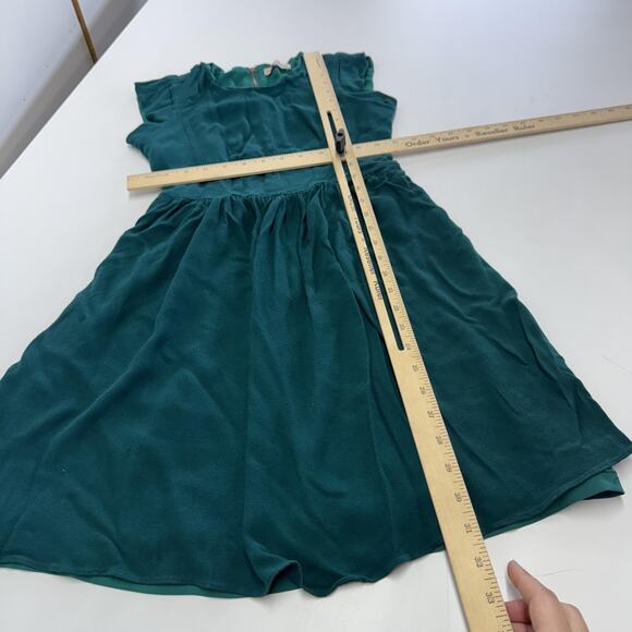 Rebecca Taylor Dress Womens Small Teal Green Fit & Flare Cap Sleeve Exposed Zip - Picture 7 of 8